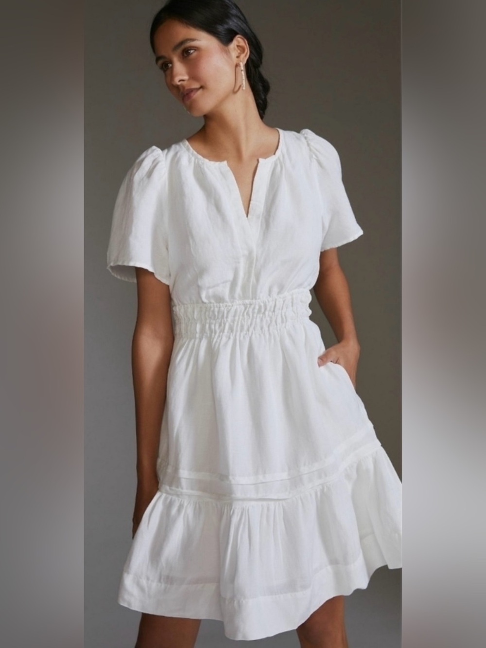 Anthropologie Women’s The Sommerset Linen Mini Dress in White Size Large NWT